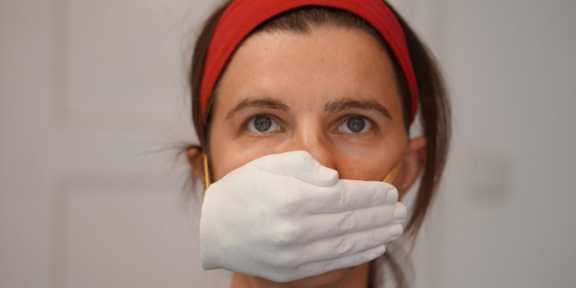 “Hand Mask” by Anna Vasof (born 1985), Ceramic and elastic bands, Vienna, Austria, March 2020 © House of European History, Brussels, Belgium